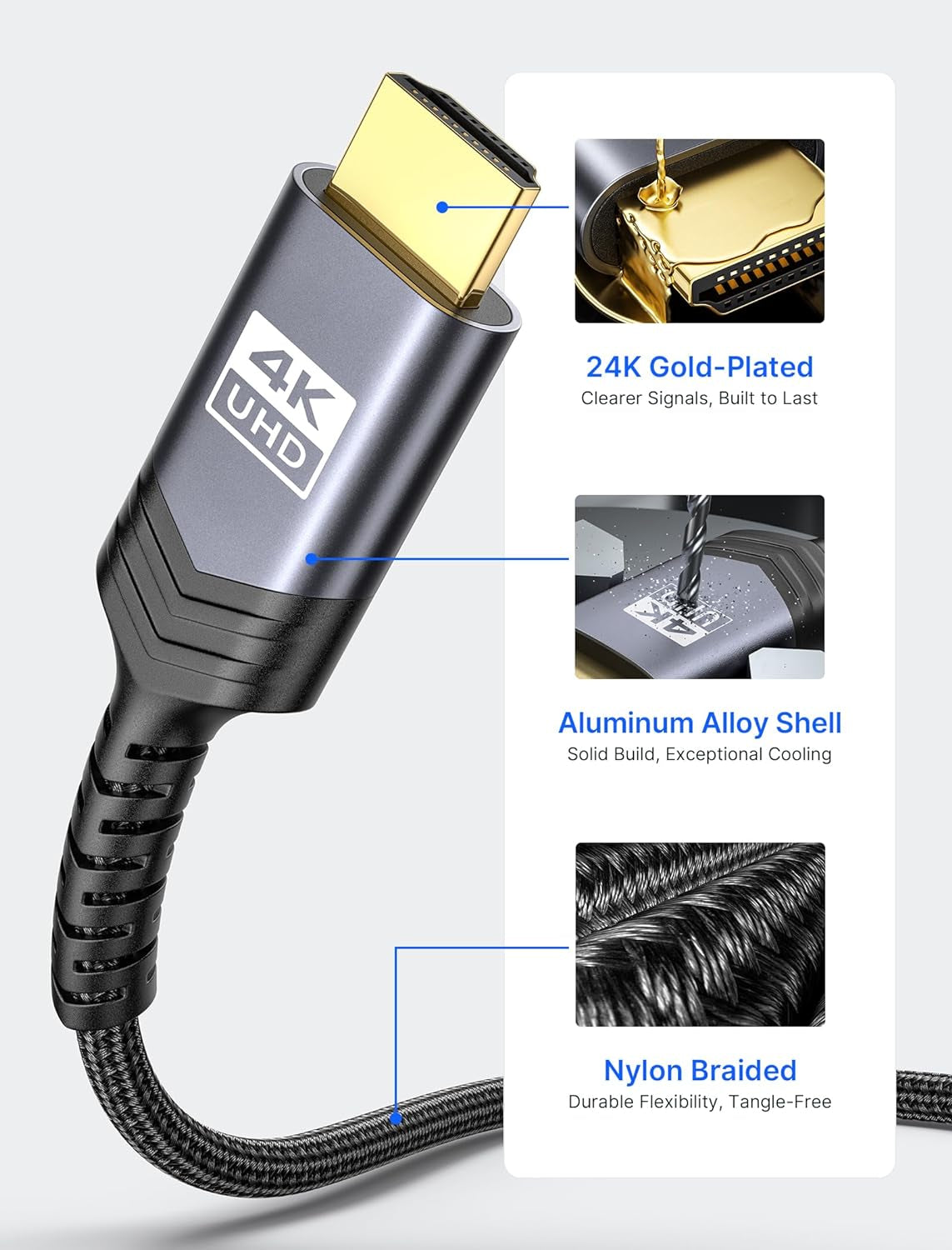 6FT Mini HDMI to HDMI Cable - High Speed 4K 60Hz HDMI 2.0 with Aluminum Shell and Braided Design, Compatible with Cameras, Camcorders, Tablets, Graphics Cards, Laptops, and Raspberry Pi Zero W