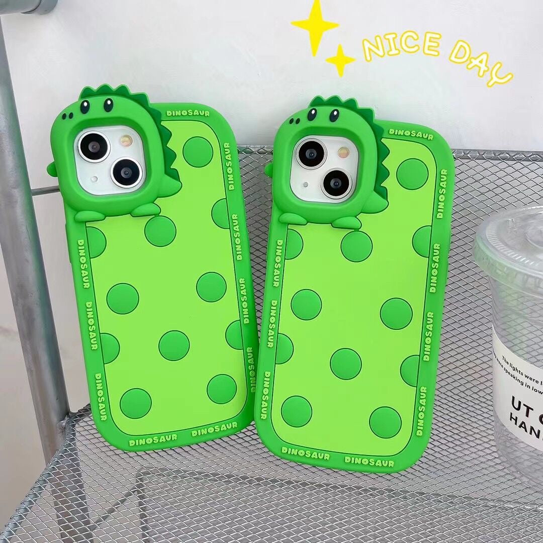 Green Polka Dot Little Dinosaur Silicone Phone Case