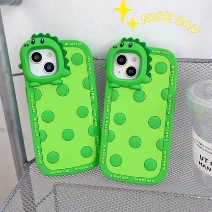 Green Polka Dot Little Dinosaur Silicone Phone Case