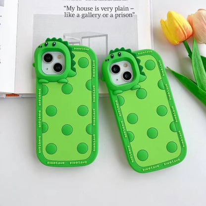Green Polka Dot Little Dinosaur Silicone Phone Case