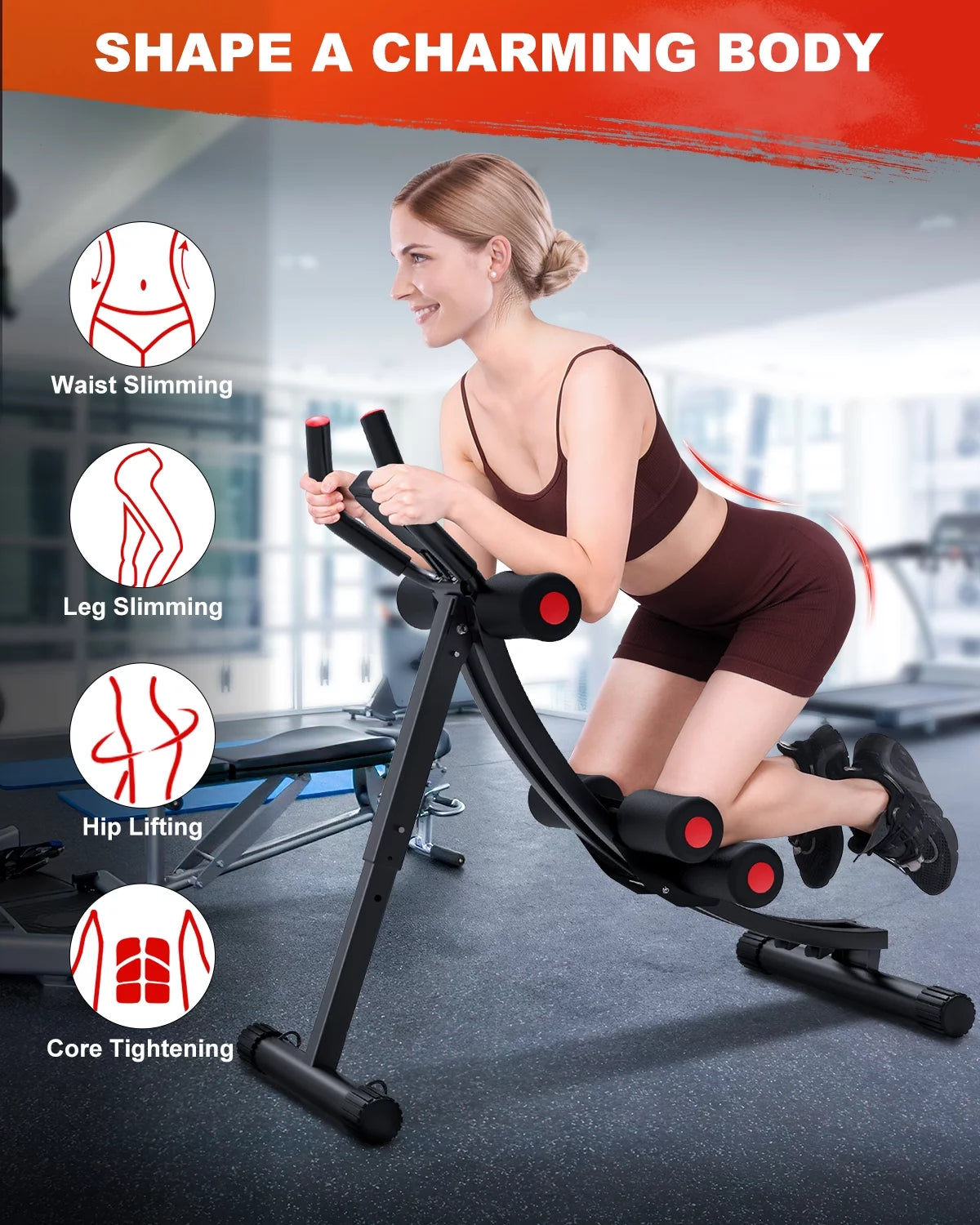 Foldable Ab Machine - Home Gym Core and Abdominal Trainer, Supports Up to 440 lbs with LCD Display