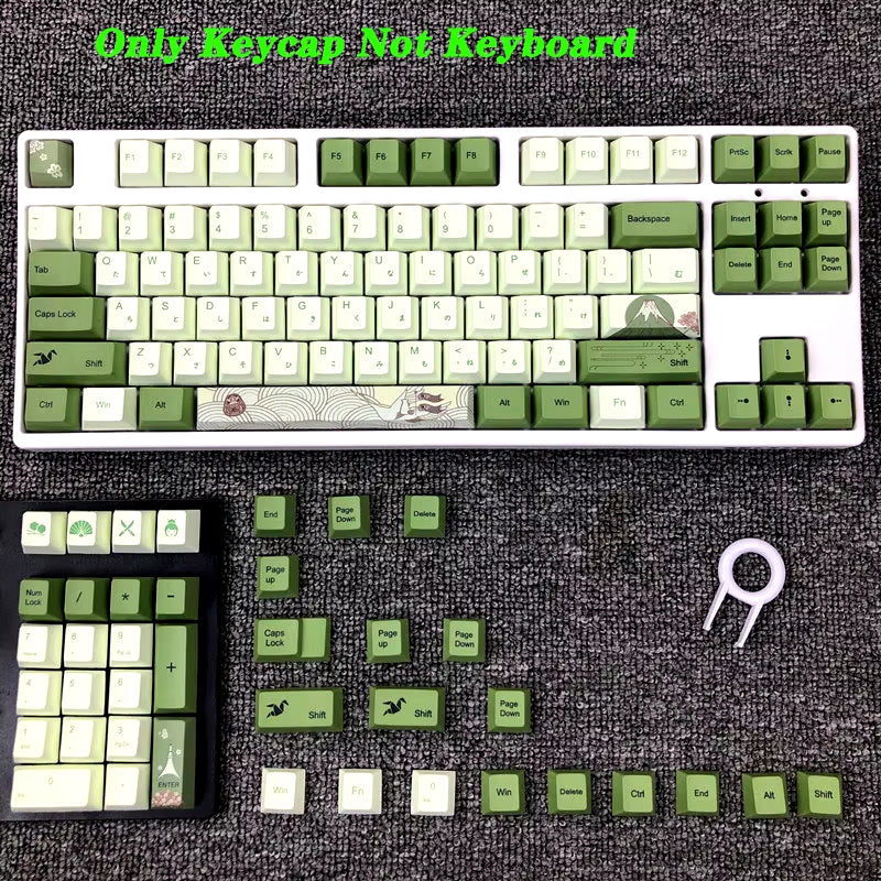 127-Key Cherry Profile Matcha Green PBT Keycaps for Mechanical Keyboards - Dye-Subbed Mountain Forest Custom DIY MX Switch Keycap Set