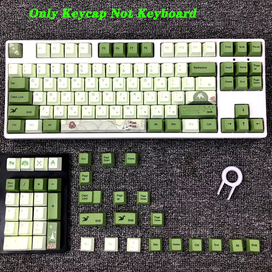 127-Key Cherry Profile Matcha Green PBT Keycaps for Mechanical Keyboards - Dye-Subbed Mountain Forest Custom DIY MX Switch Keycap Set