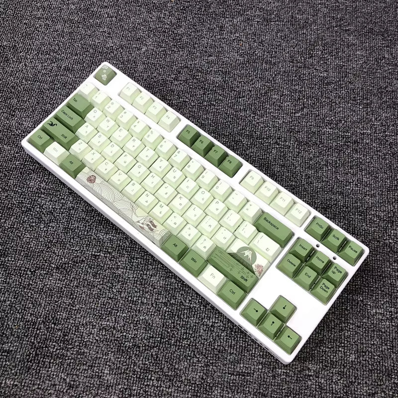 127-Key Cherry Profile Matcha Green PBT Keycaps for Mechanical Keyboards - Dye-Subbed Mountain Forest Custom DIY MX Switch Keycap Set