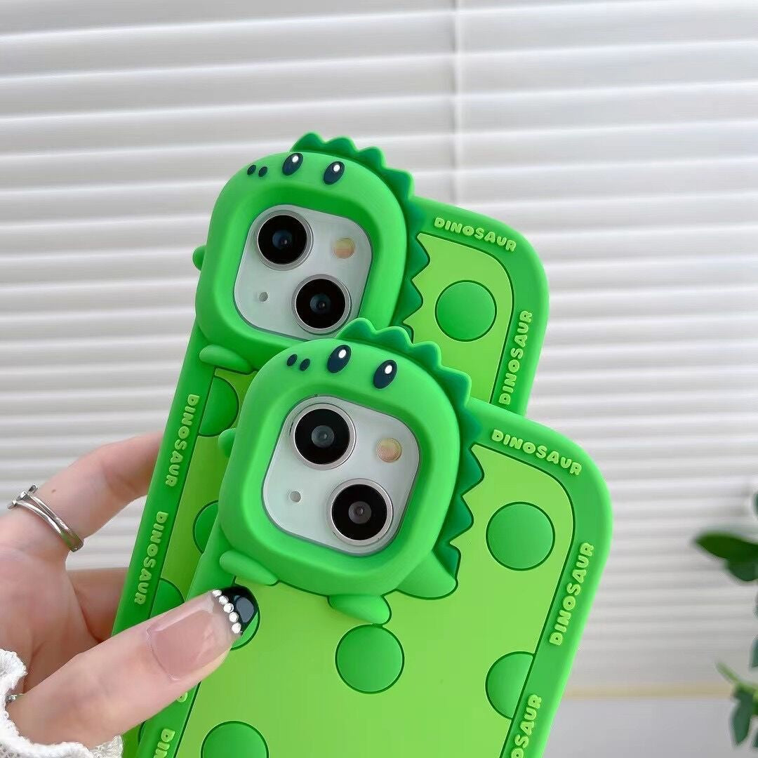 Green Polka Dot Little Dinosaur Silicone Phone Case