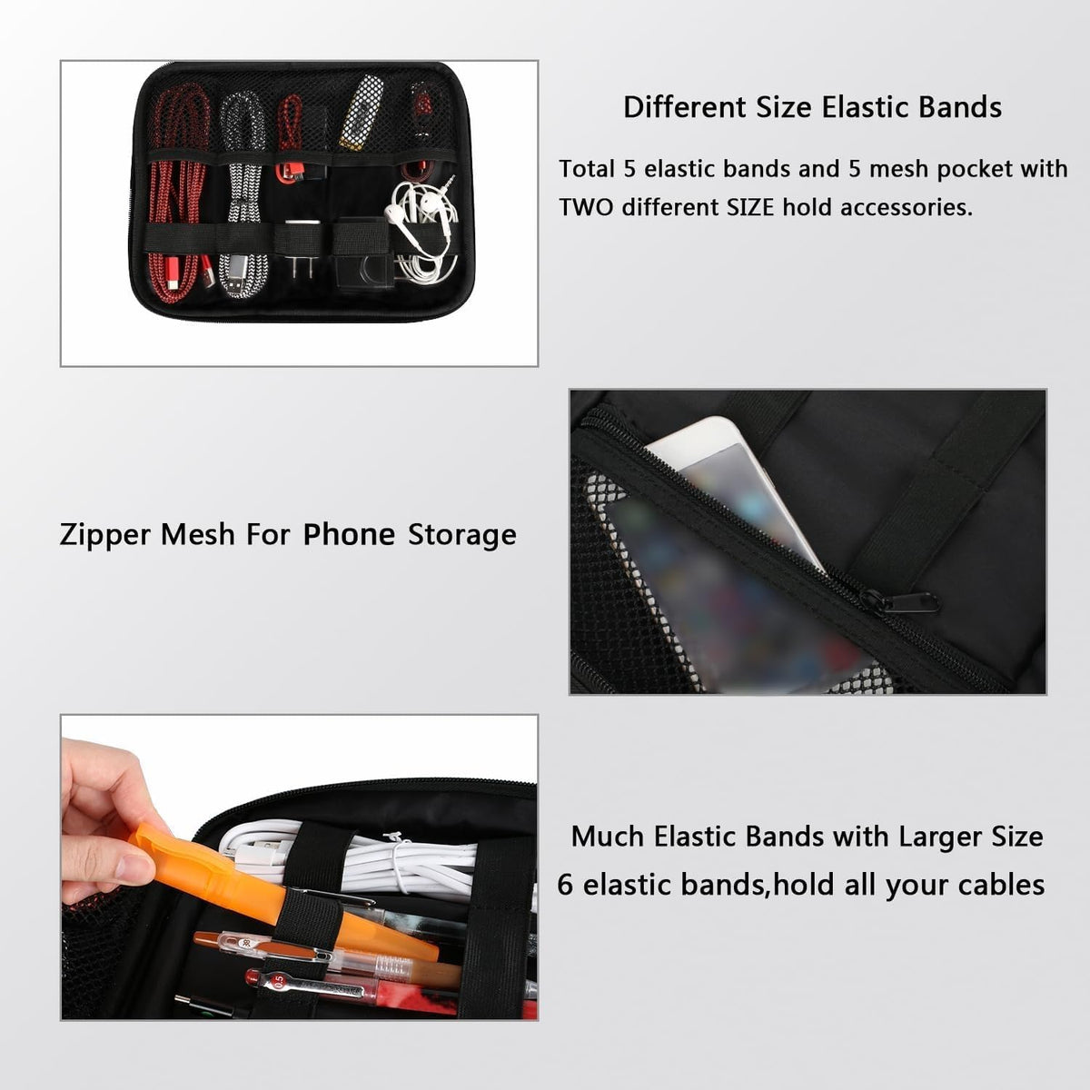 Electronics Organizer Travel Case and Cable Management Bag in Black