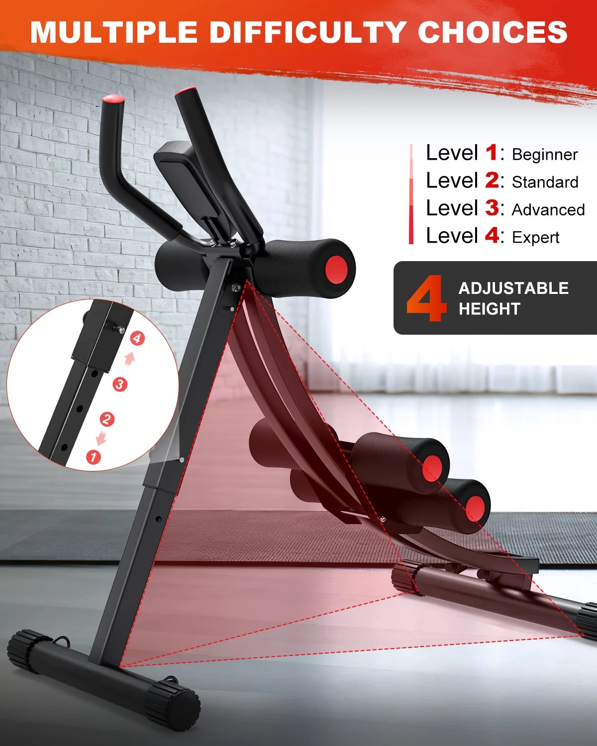 Foldable Ab Machine - Home Gym Core and Abdominal Trainer, Supports Up to 440 lbs with LCD Display