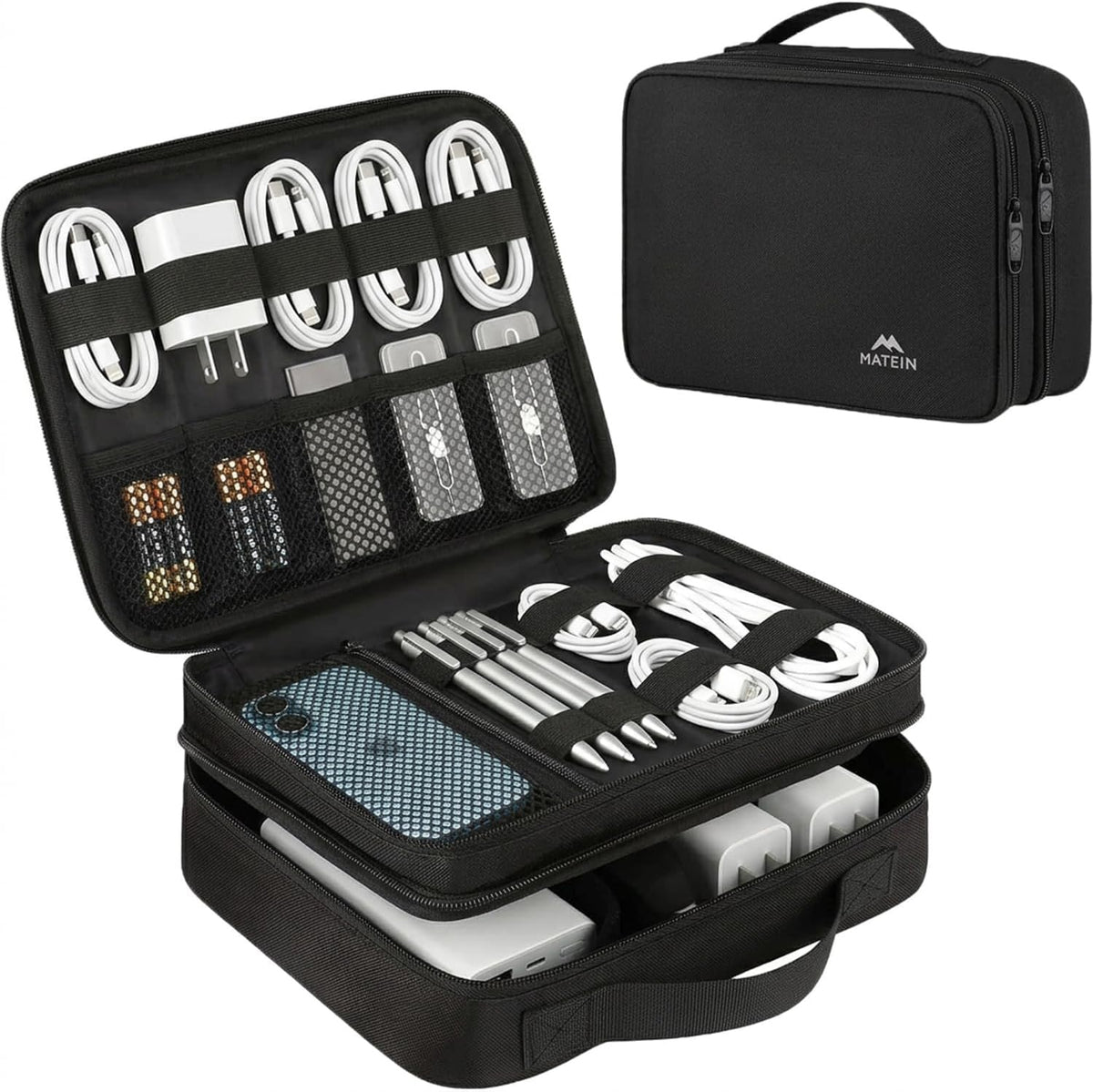 Electronics Organizer Travel Case and Cable Management Bag in Black