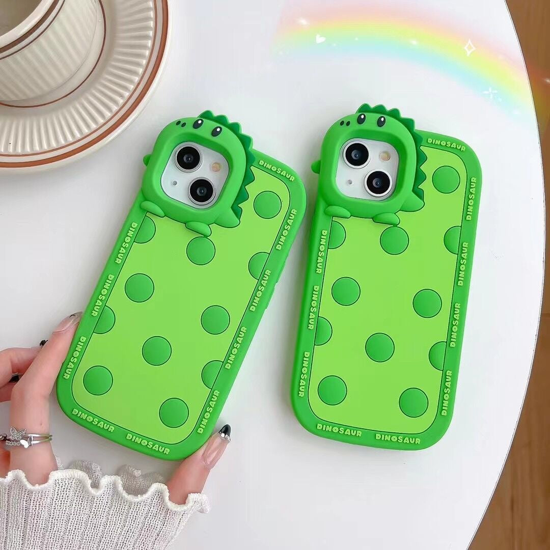 Green Polka Dot Little Dinosaur Silicone Phone Case