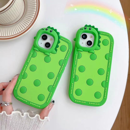 Green Polka Dot Little Dinosaur Silicone Phone Case