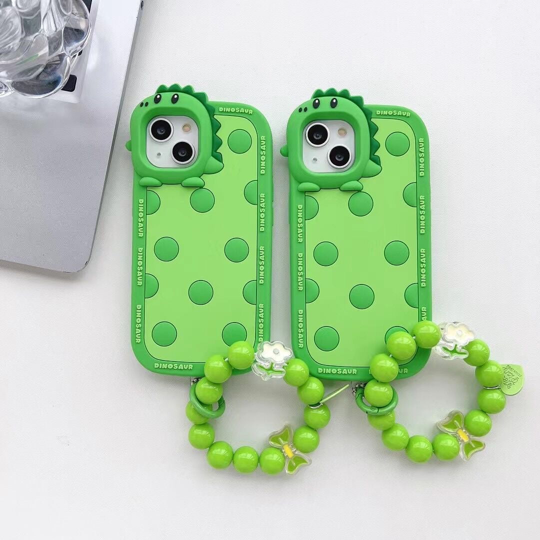 Green Polka Dot Little Dinosaur Silicone Phone Case