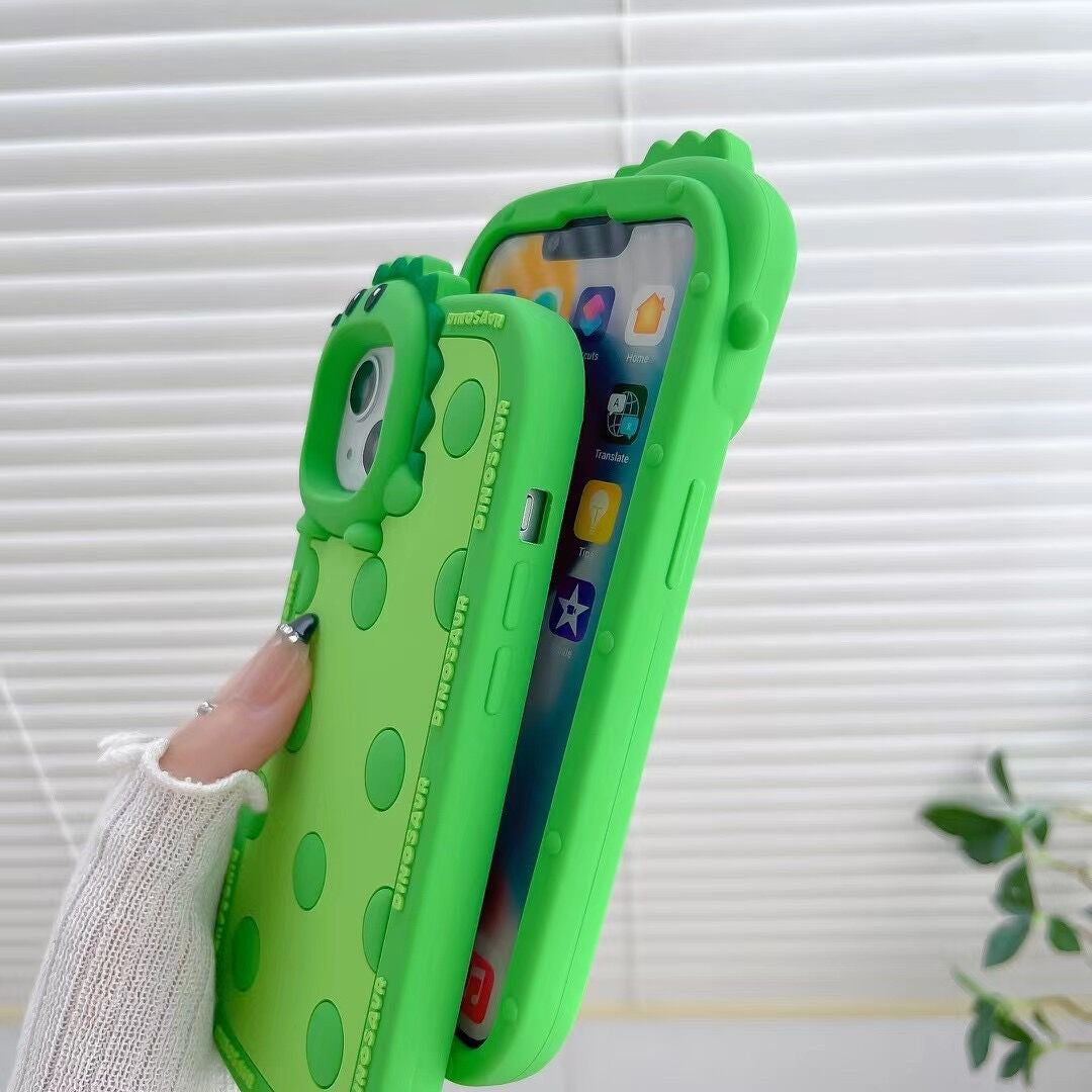 Green Polka Dot Little Dinosaur Silicone Phone Case