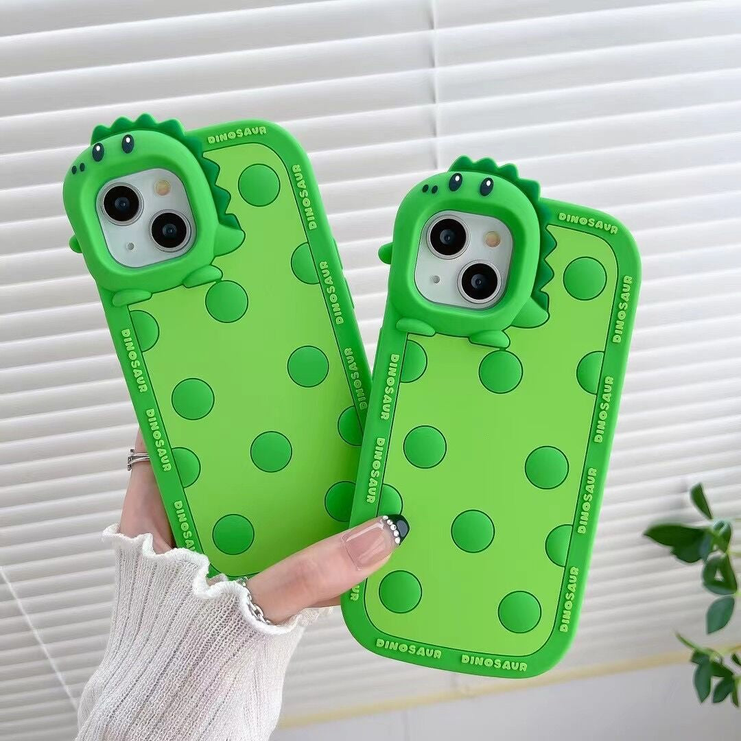 Green Polka Dot Little Dinosaur Silicone Phone Case
