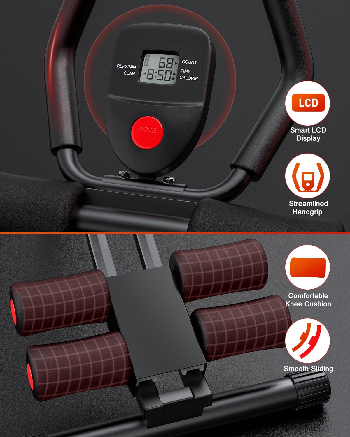 Foldable Ab Machine - Home Gym Core and Abdominal Trainer, Supports Up to 440 lbs with LCD Display