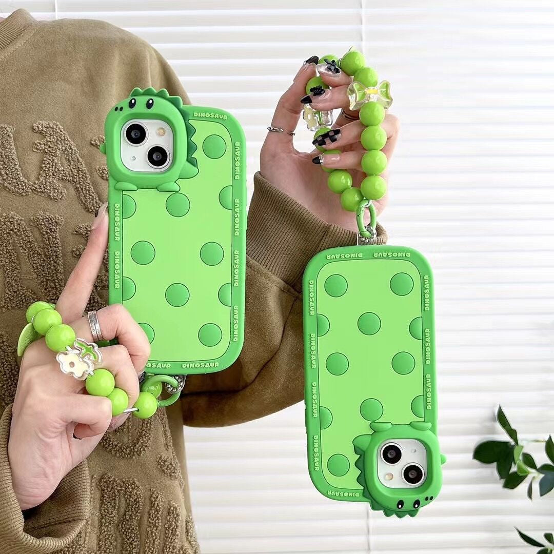 Green Polka Dot Little Dinosaur Silicone Phone Case