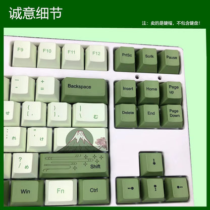 127-Key Cherry Profile Matcha Green PBT Keycaps for Mechanical Keyboards - Dye-Subbed Mountain Forest Custom DIY MX Switch Keycap Set