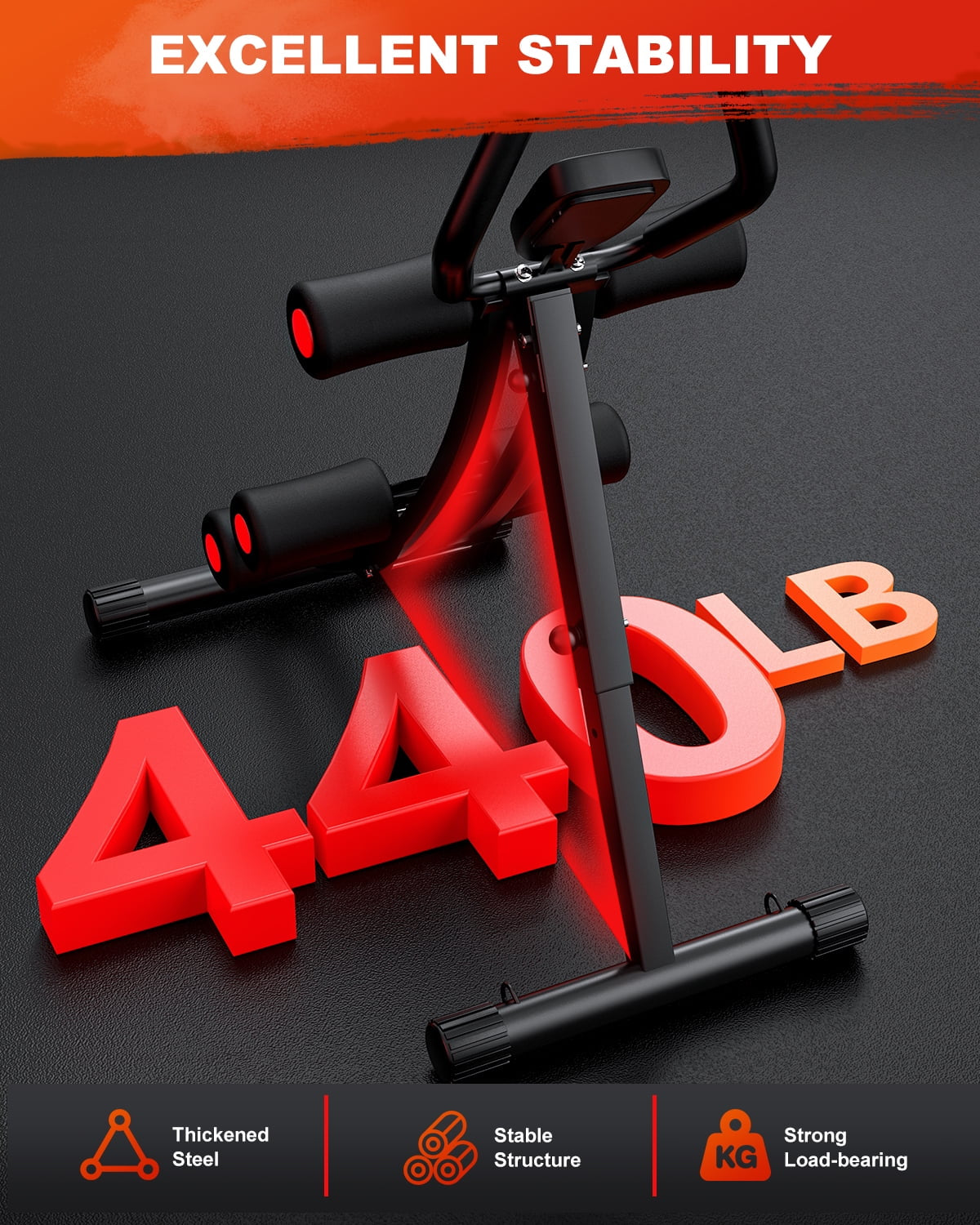 Foldable Ab Machine - Home Gym Core and Abdominal Trainer, Supports Up to 440 lbs with LCD Display